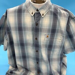 Carhartt Men’s Relaxed Casual Button Down Shirt Gray and White 2XL